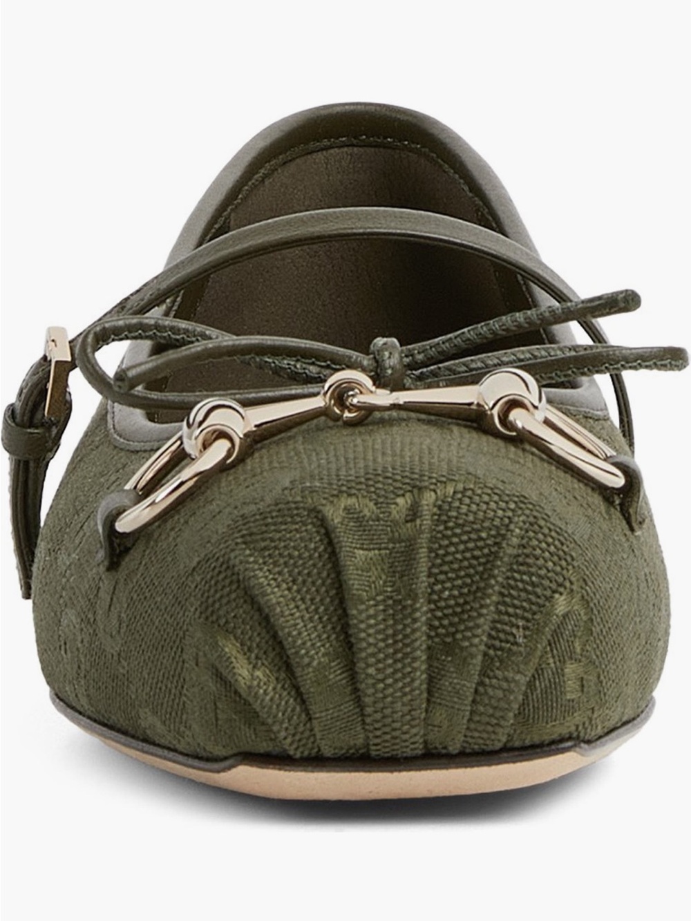 Authentic Gucci Horsebit Mary Jane Ballet Flat GG Logo Print Dark Green 8US 38EU - Picture 3 of 12